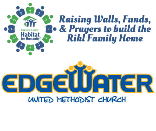 Logo for the Habitat for Humanity and Edgewater United Methodist Church partnership: building the Rihl Family Home.