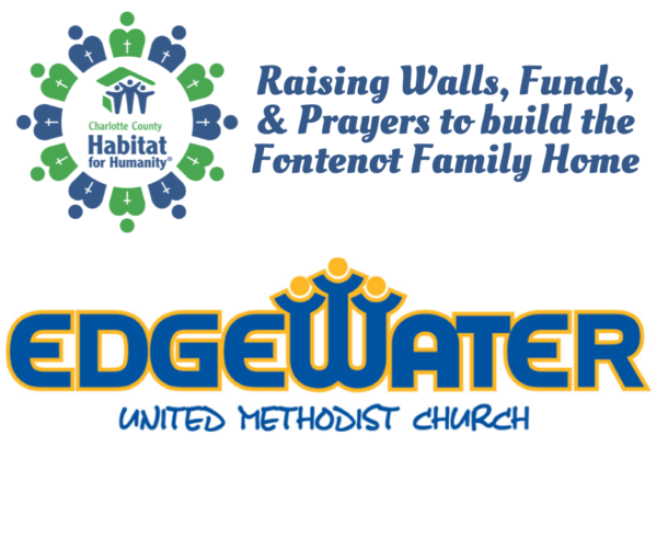 Logo: Orange County Habitat for Humanity and Edgewater United Methodist Church, promoting the Fontenot Family Home build.