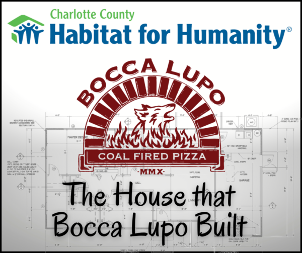 Logo for Bocca Lupo Coal Fired Pizza building a house with Charlotte County Habitat for Humanity.