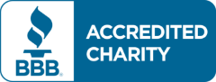 BBB Accredited Charity seal with a blue flame and 