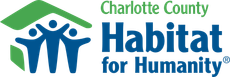 Charlotte County Habitat for Humanity logo: house shape over three blue figures with arms raised.