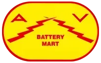 A yellow and red logo for a battery mart. A yellow and red logo for a battery mart.