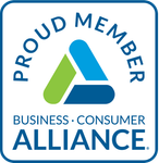 A blue, green, and white Business Consumer Alliance
