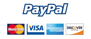 PayPal logo above the logos for MasterCard, Visa, American Express, and Discover Network.