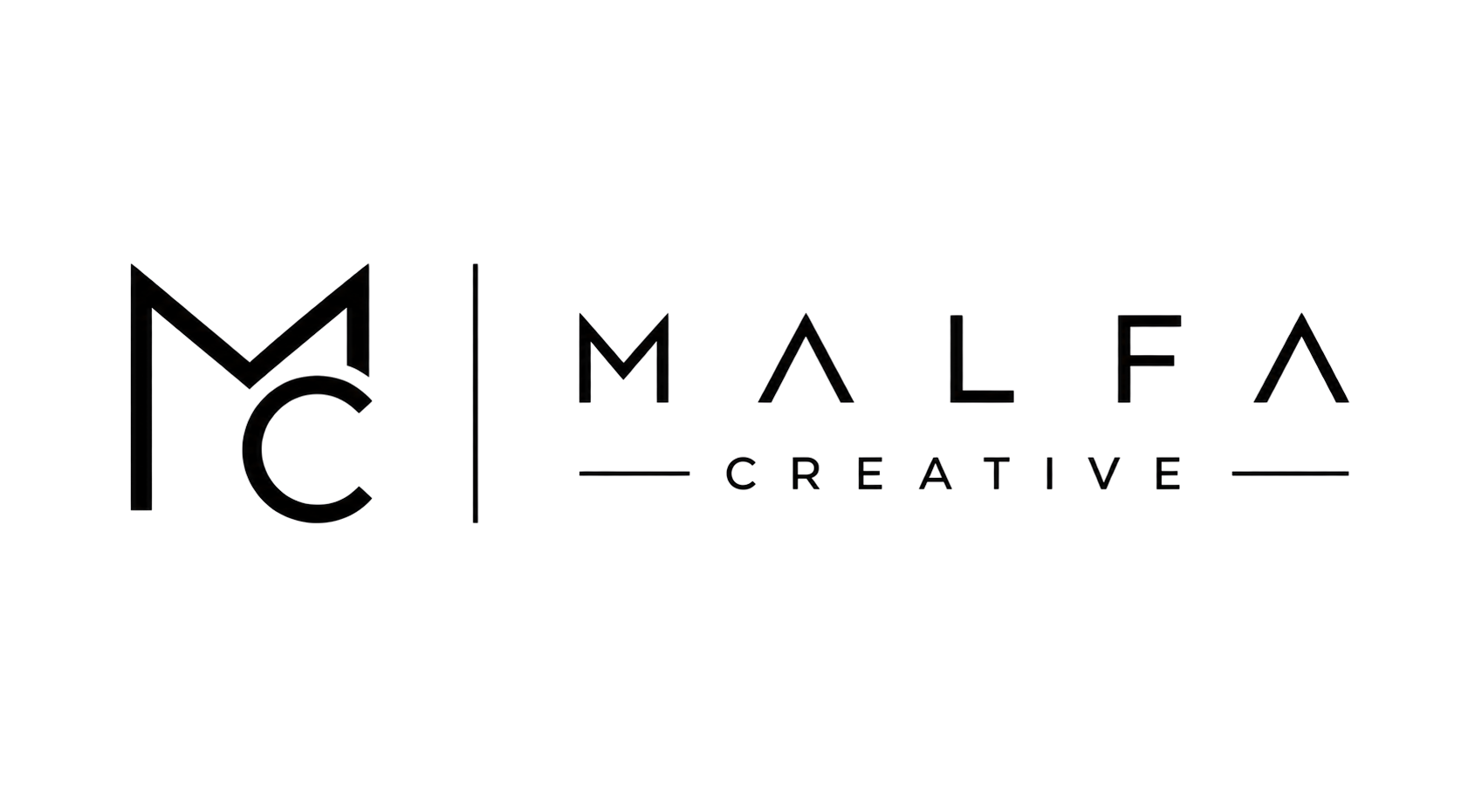 Black-and-white MALFA Creative logo with stylized MC monogram and wordmark