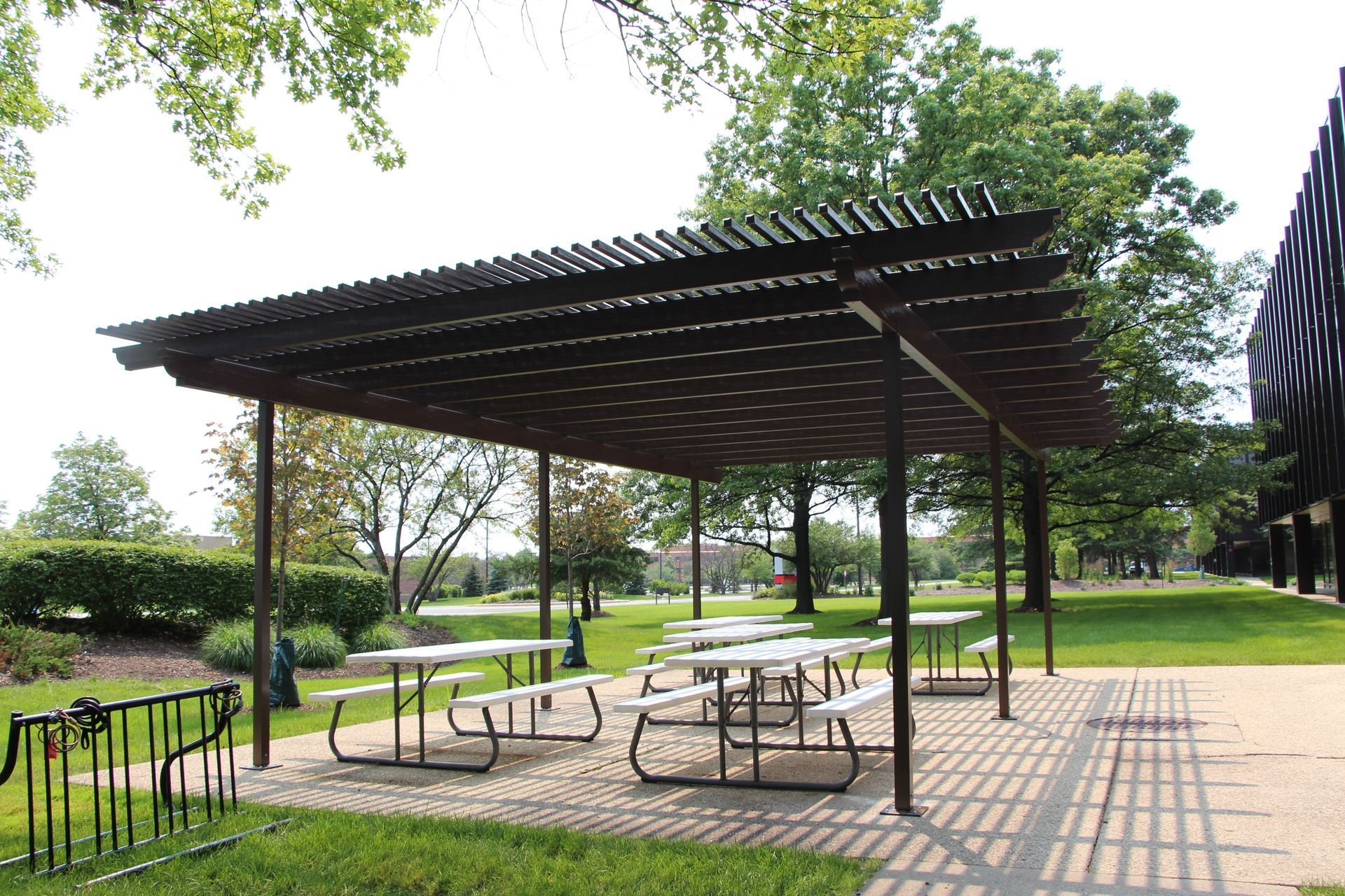 pergola with tables and chairs