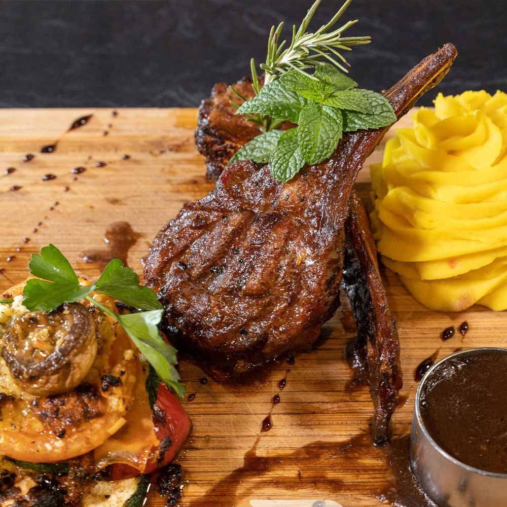 Lamb Rack In A Wooden Board — Turkish Restaurant In Greenway, ACT