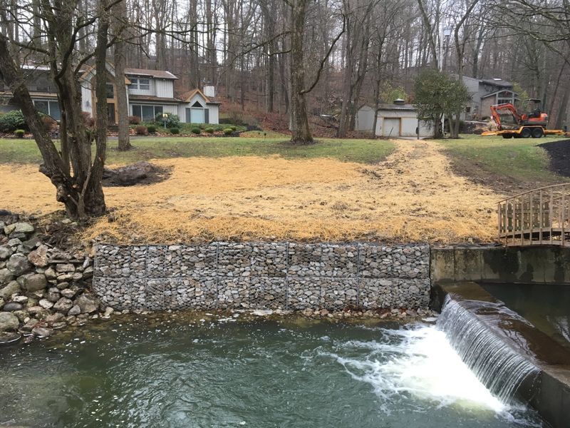 There is a small waterfall in the middle of a river.
