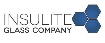A logo for insulite glass company with a blue hexagon on a white background.