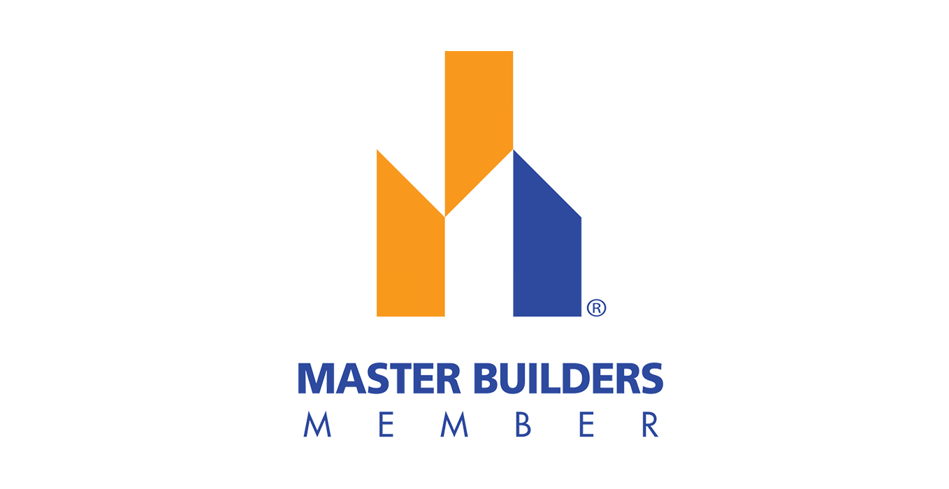The logo for master builders member is orange and blue.