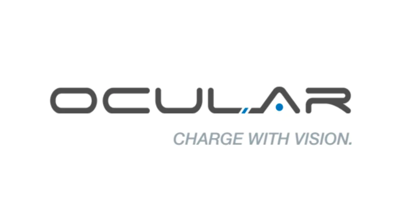A logo for ocular charge with vision on a white background