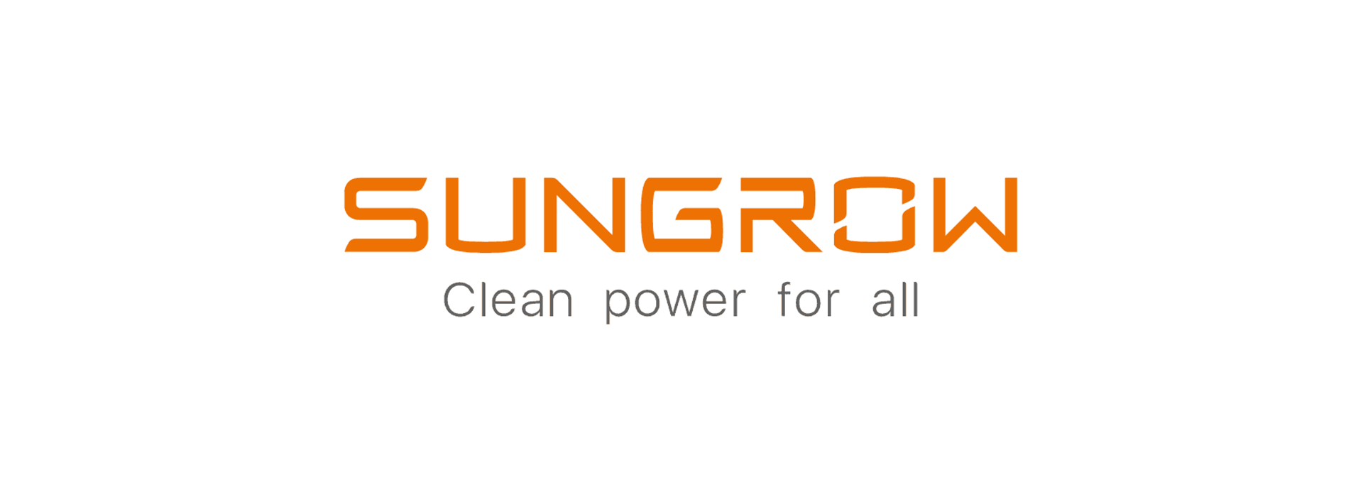 The sungrow logo is orange and white and says clean power for all