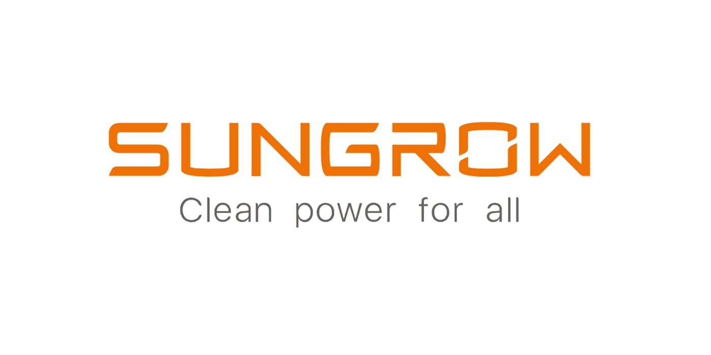 The sungrow logo is orange and white and says clean power for all.