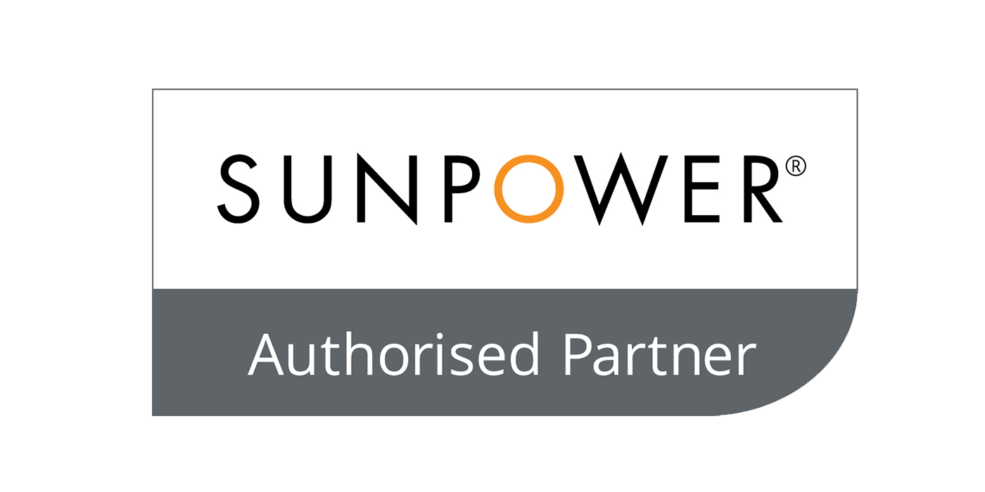 A sunpower authorised partner logo on a white background.