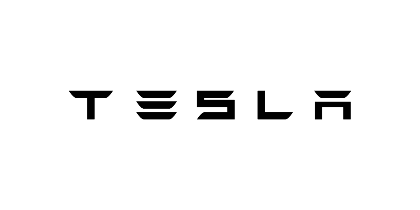 The tesla logo is black and white on a white background.