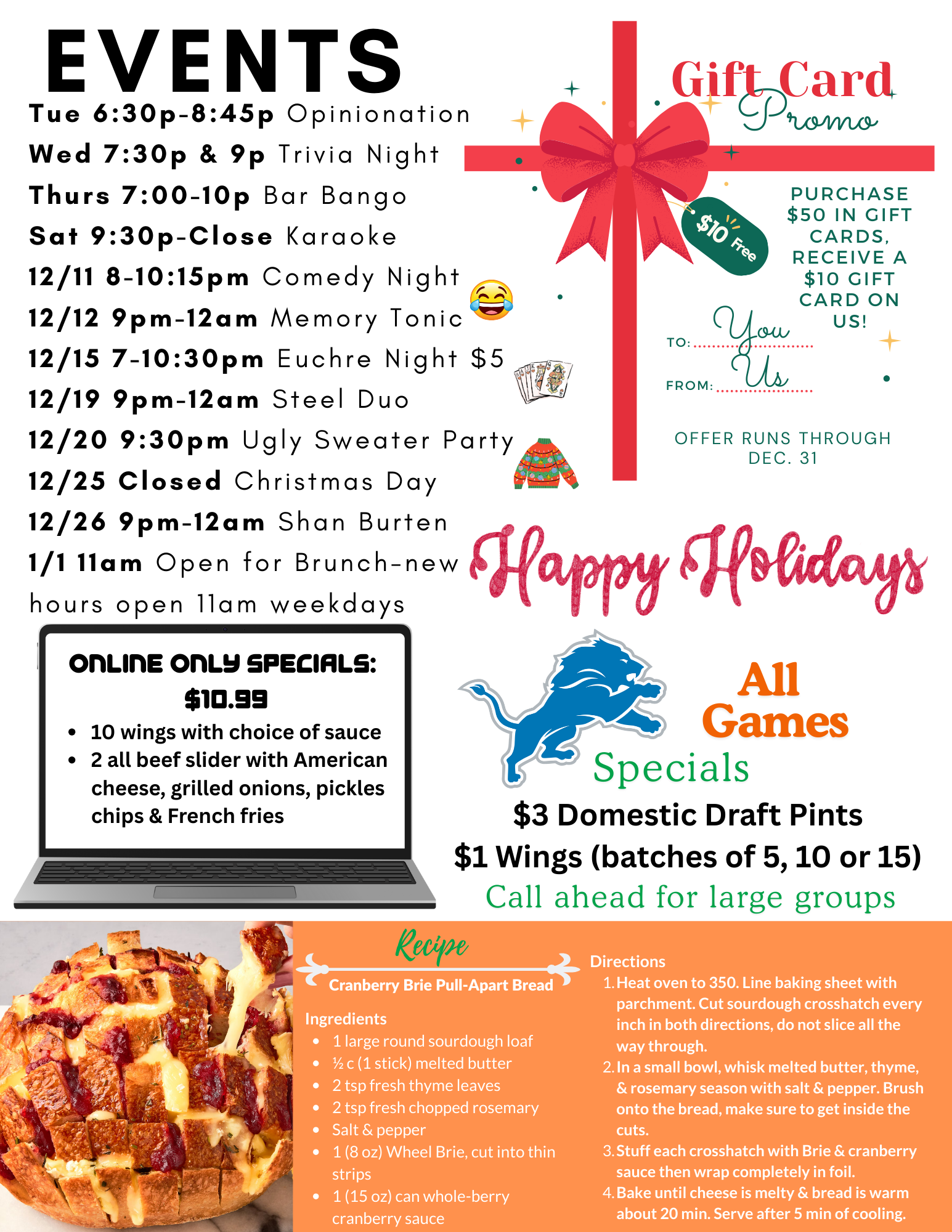 Events and monthly recipe