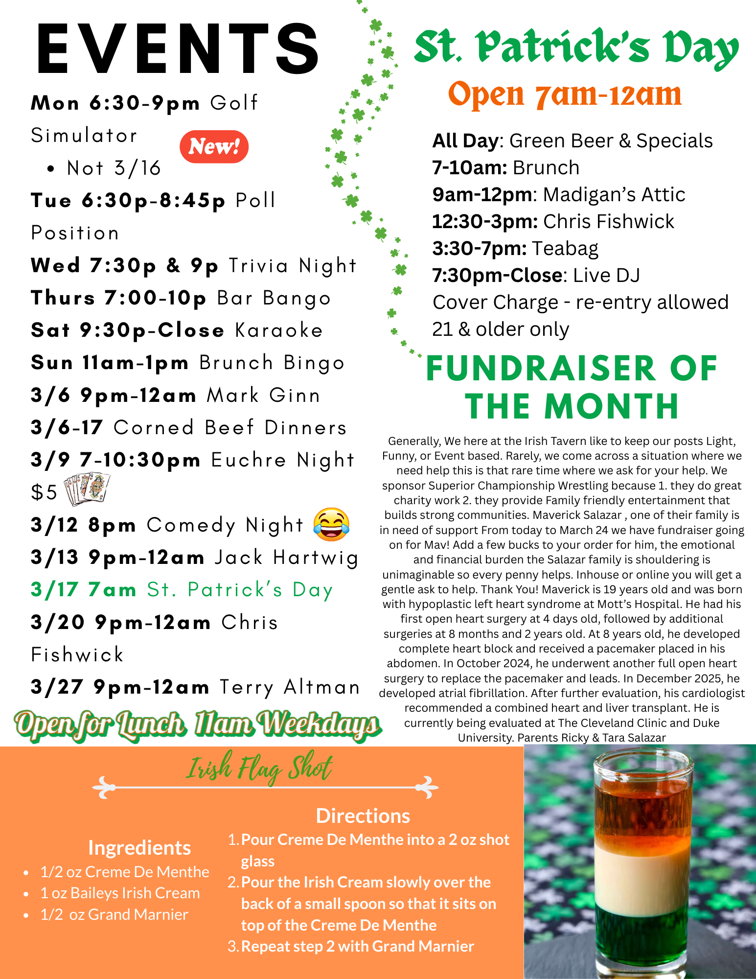 Events and monthly recipe