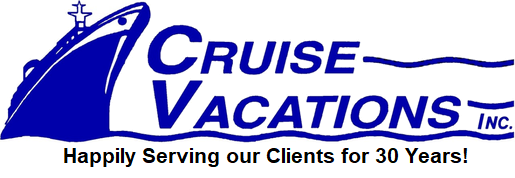 The logo for cruise vacations inc. has a ship on it