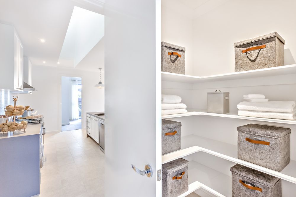 A Kitchen and a Walk in Closet With Baskets on the Shelves — Pacific Cabinets In Yamba, NSW