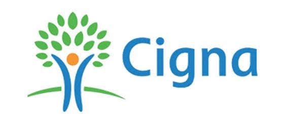 Cigna logo: a stylized tree with leaves, a person shape inside, and the word "Cigna" in blue.