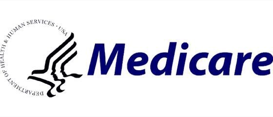 Medicare logo: Dark blue text "Medicare" with the HHS logo on the left.