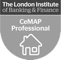 CeMAP Professional badge from The London Institute of Banking & Finance with house icon.