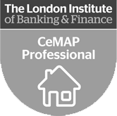CeMAP Professional badge from The London Institute of Banking & Finance with house icon.