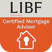 Certified Mortgage Adviser badge from The London Institute of Banking & Finance with house icon.