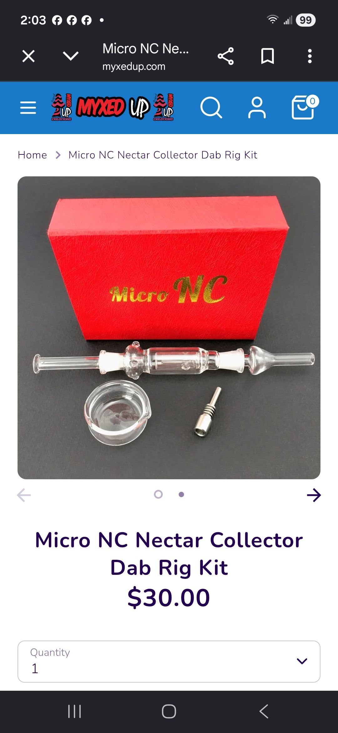 Red Micro NC Nuclear Collector dab rig kit with glass pipe and red box on product listing screen