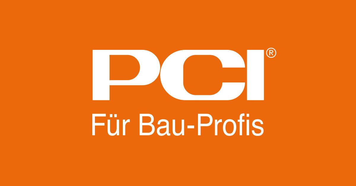 Das pci for bau-profis-Logo steht auf orangefarbenem Hintergrund.