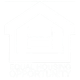 White outline of a building with text 