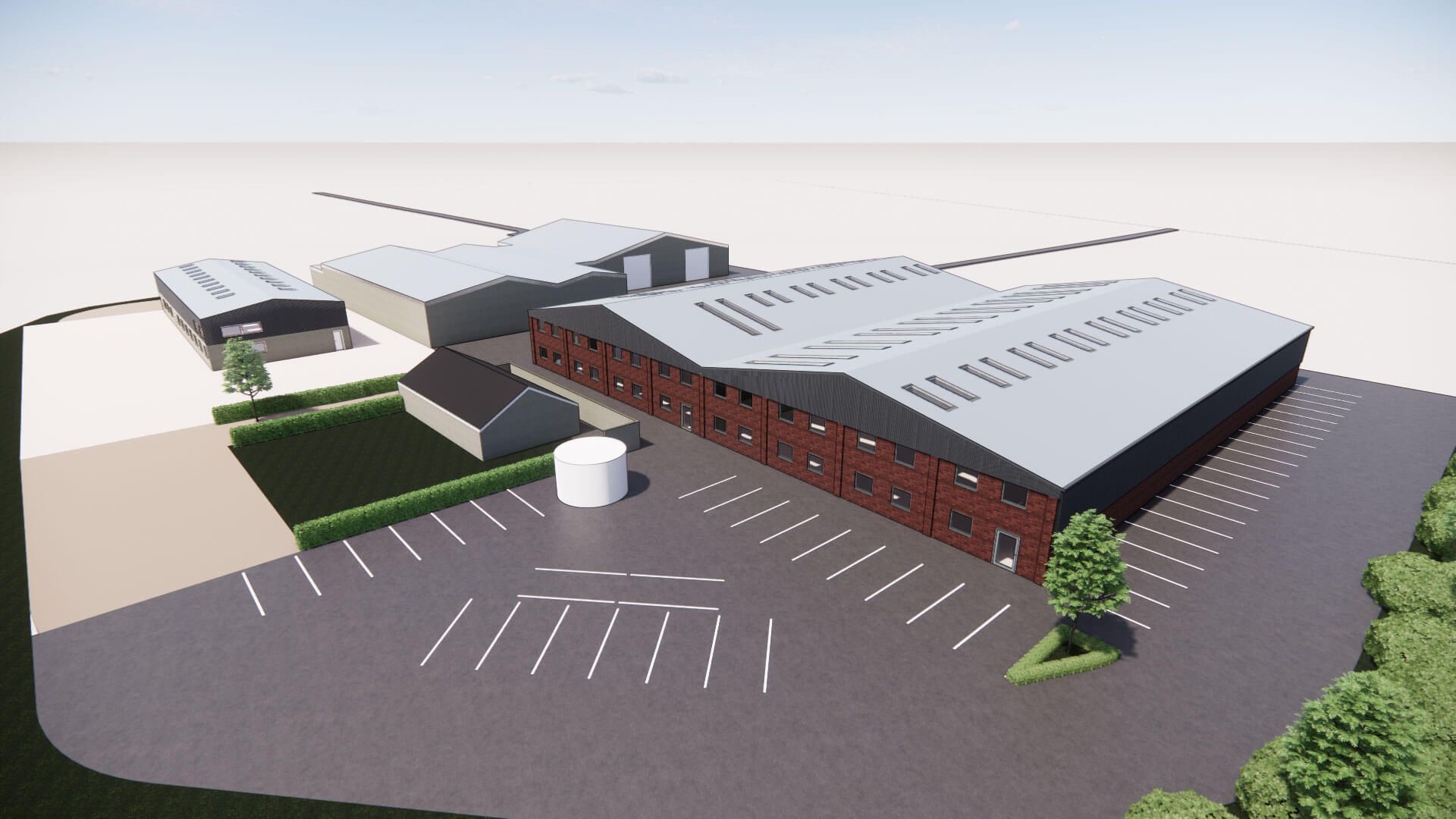 Aerial view of a commercial architectural design