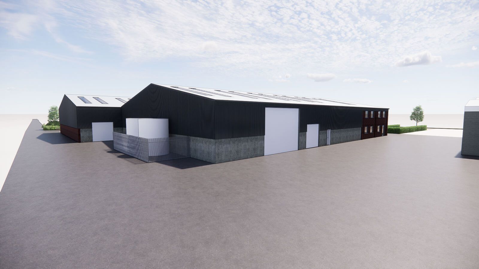 New-build commercial unit with servicing and loading bay shown