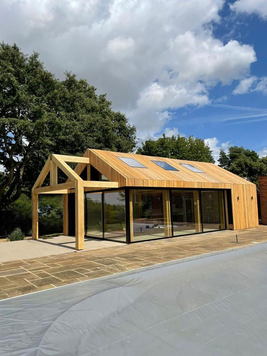 Timber structure pool house architecture