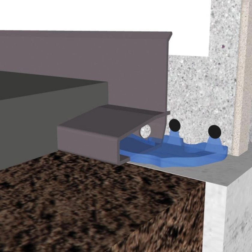 A computer generated image of a concrete wall with a metal bracket attached to it