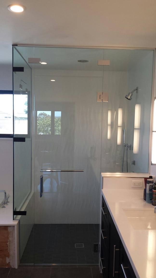 detail modern glass shower cabin