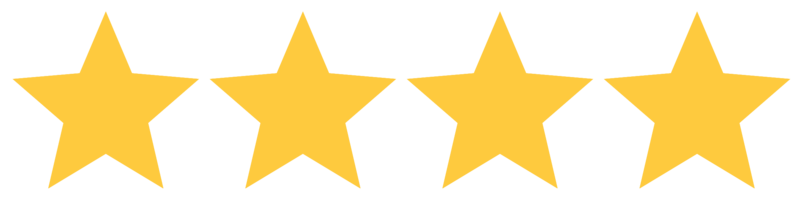 Four yellow stars are lined up in a row on a white background.