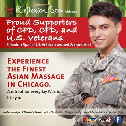 An advertisement for reflexion spa in chicago