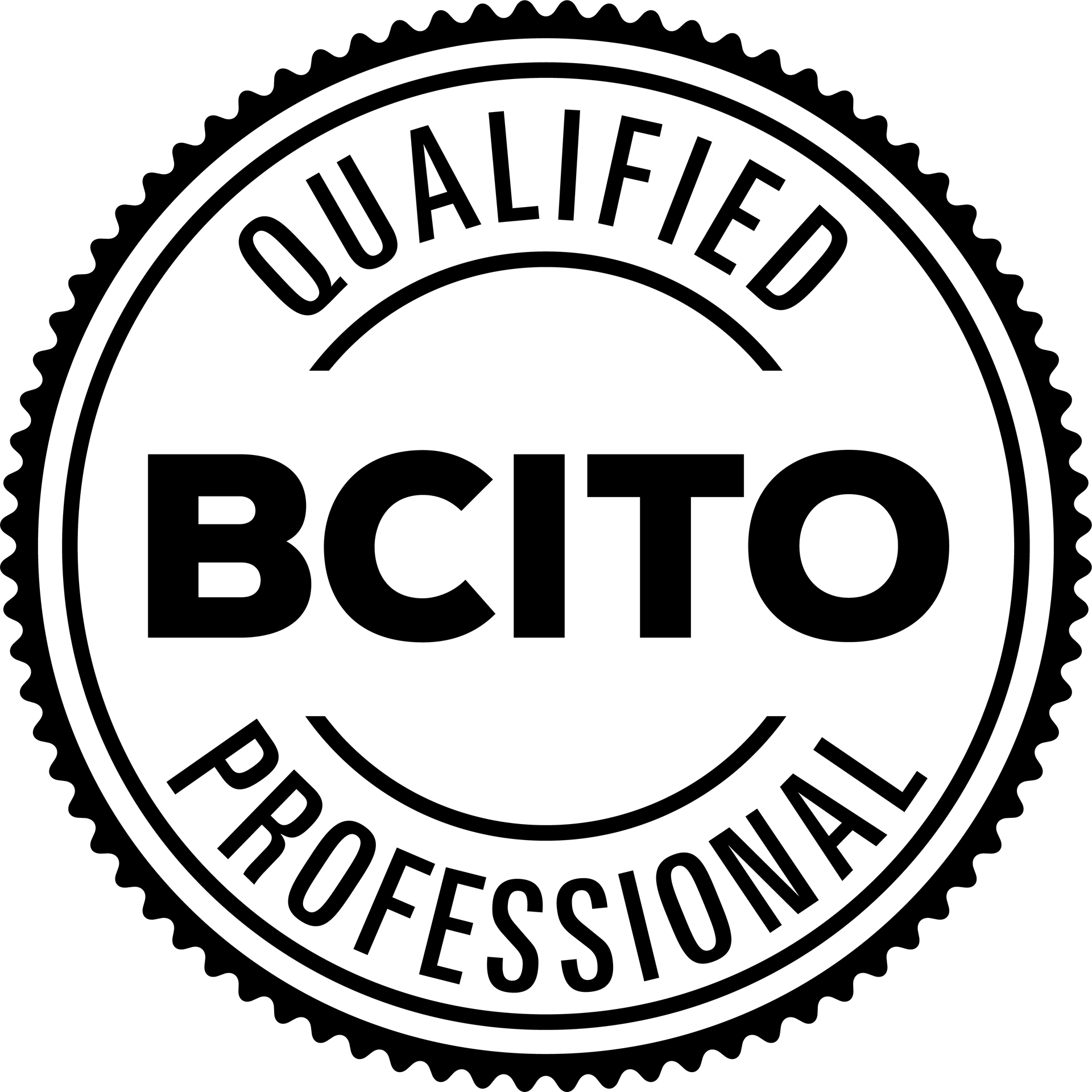 BCITO Qualified Professional seal in white outline.