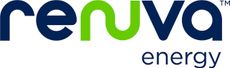 A blue and green renova energy logo on a white background