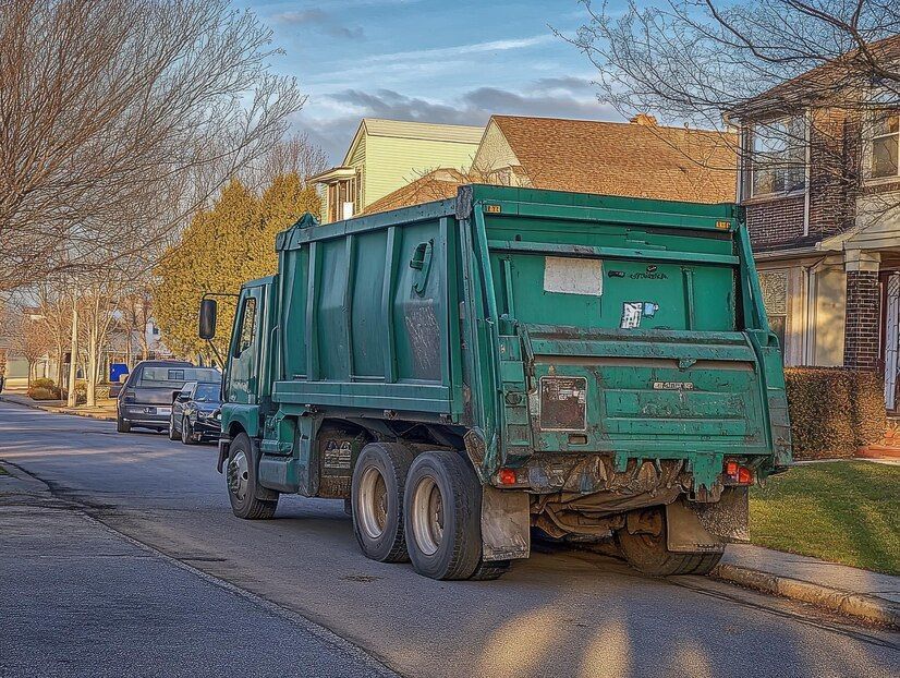 garbage truck collecting  waste