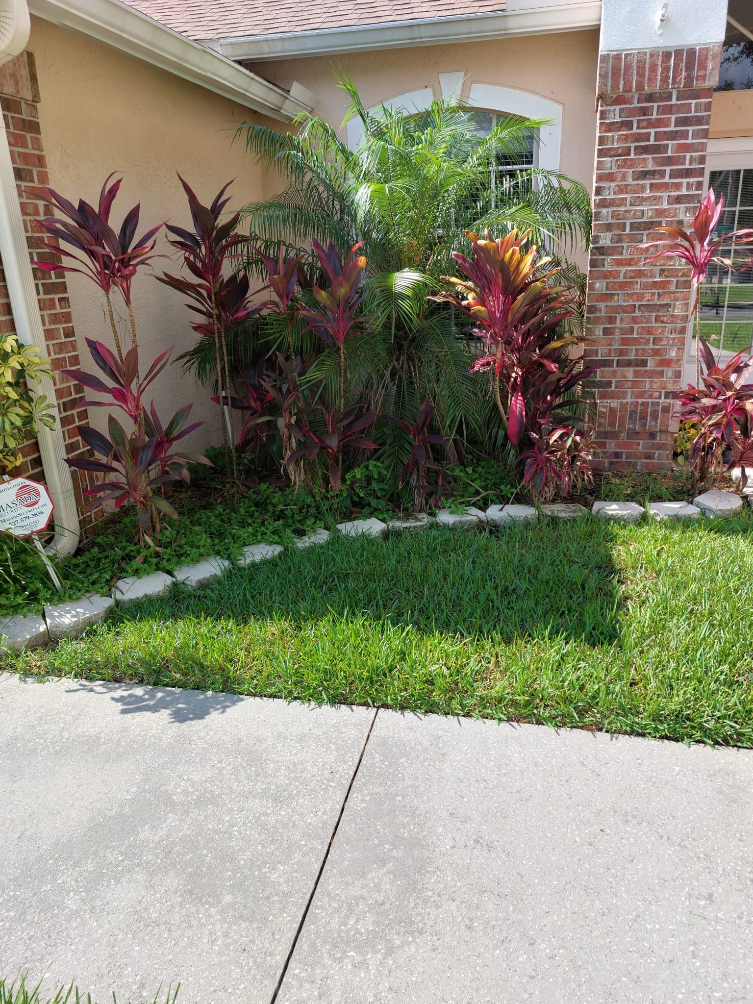 Tropical landscaping design with plant installation and garden bed near home in Plant City, FL
