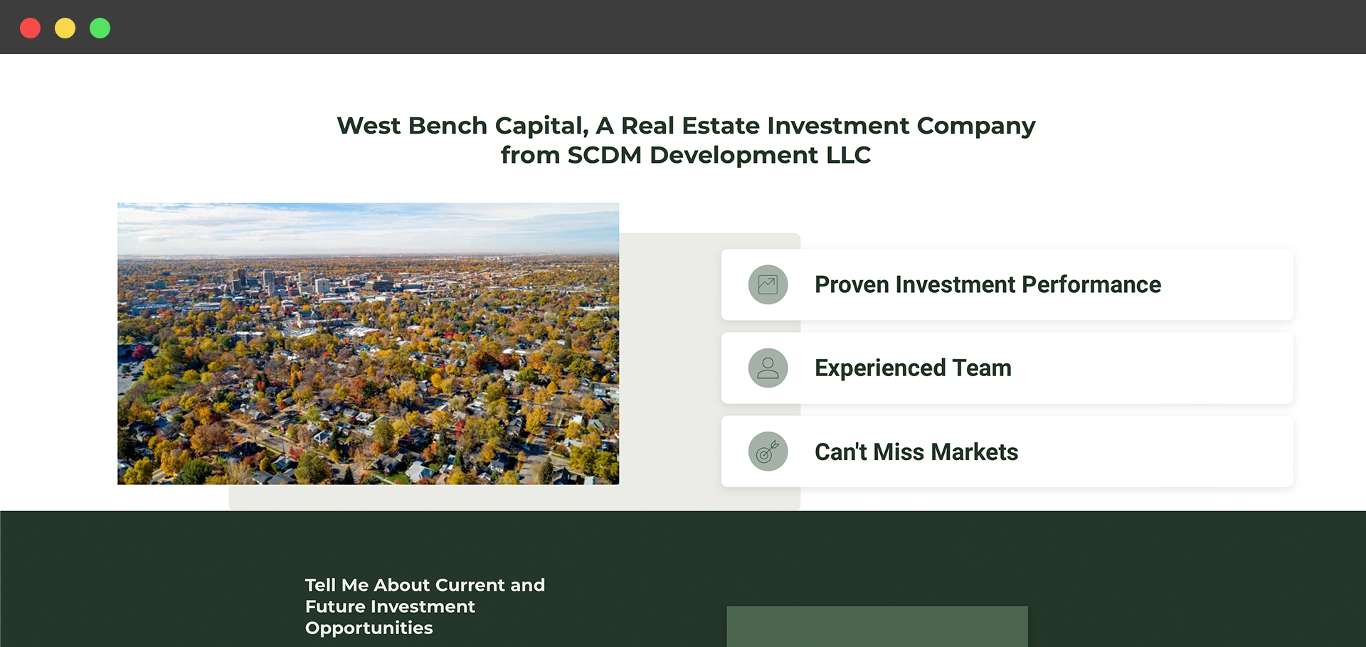 A screenshot of a website for a real estate investment company.