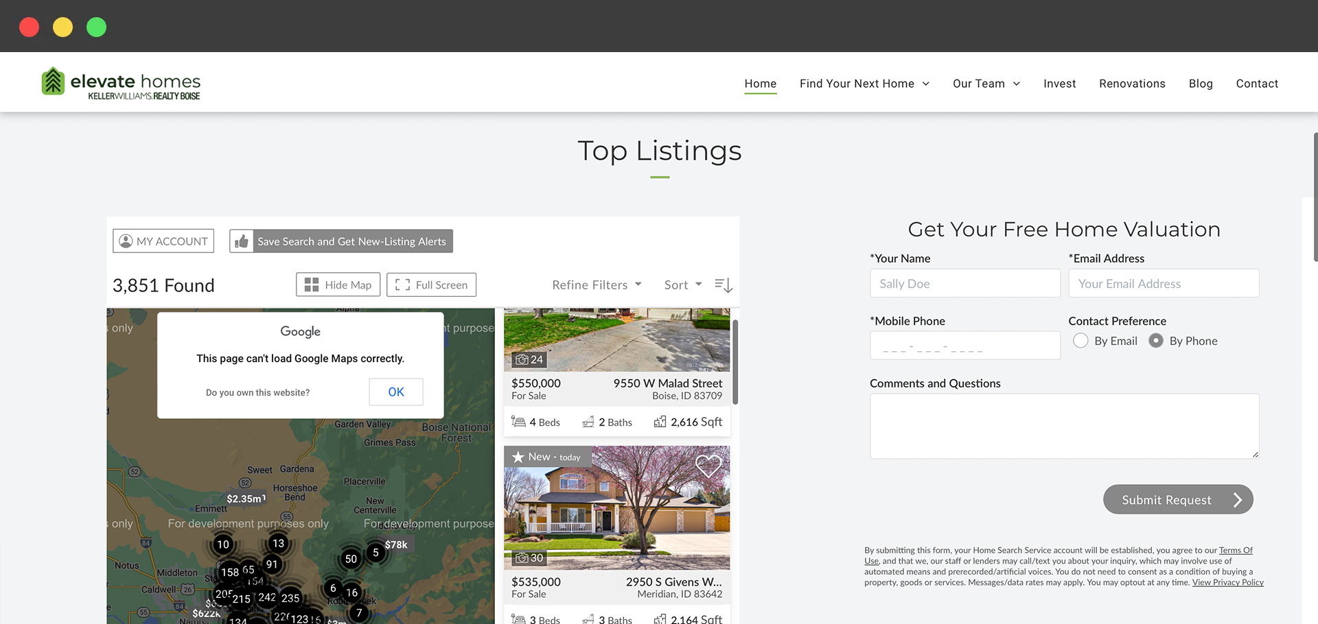A screenshot of a website showing the top ratings for homes.