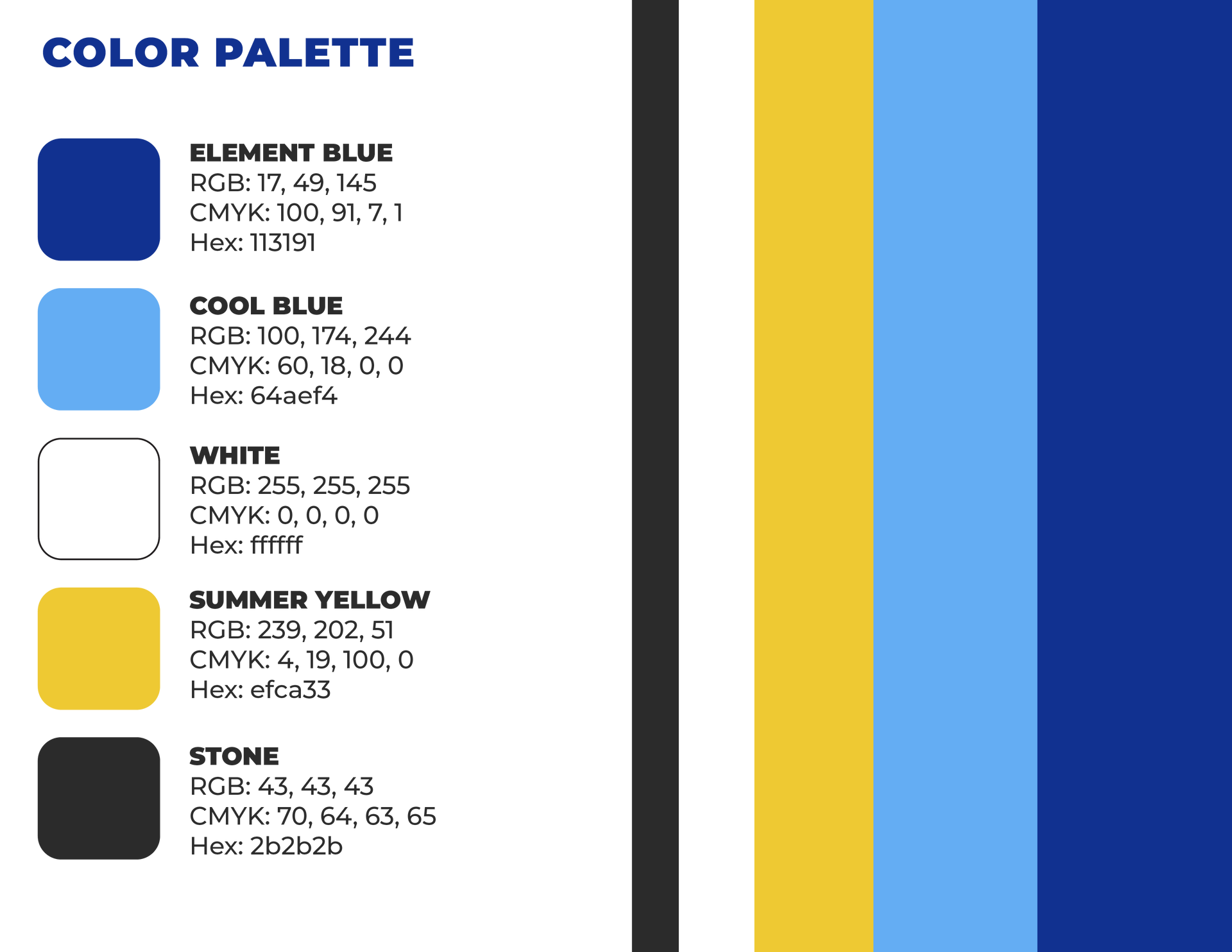 A color palette with blue , white , and yellow colors.