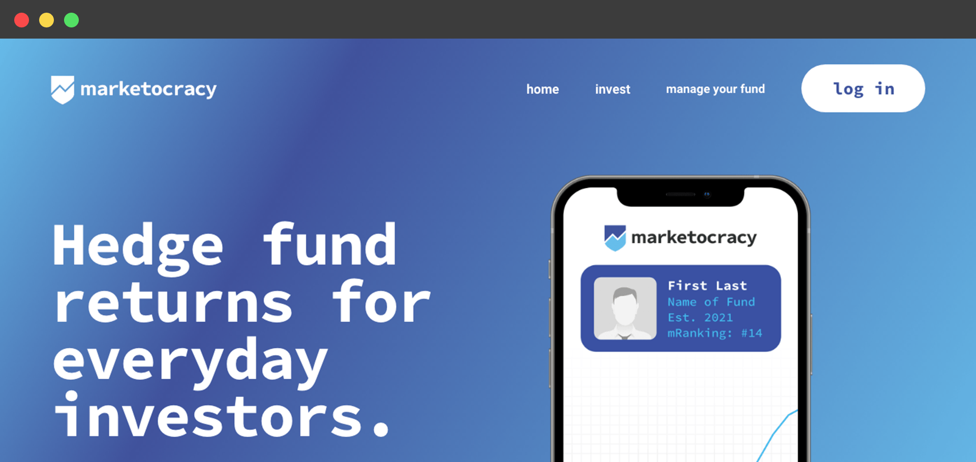 A screenshot of the website for hedge fund returns for everyday investors.