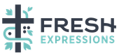 Logo with a cross and plant design. Text reads 