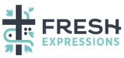 Logo with a cross and plant design. Text reads 
