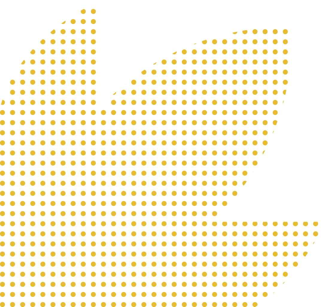 Golden dotted stylized leaf shape.