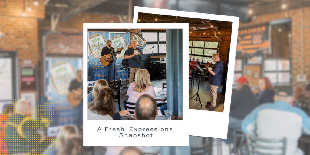 People enjoying live music in a cafe. Musicians perform while patrons listen at tables.